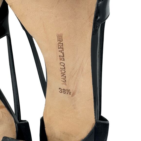 Manolo Blahnik Black Suede Patent D’Orsay Pumps Bow Detail Women’s EU 38.5 - Picture 7 of 9